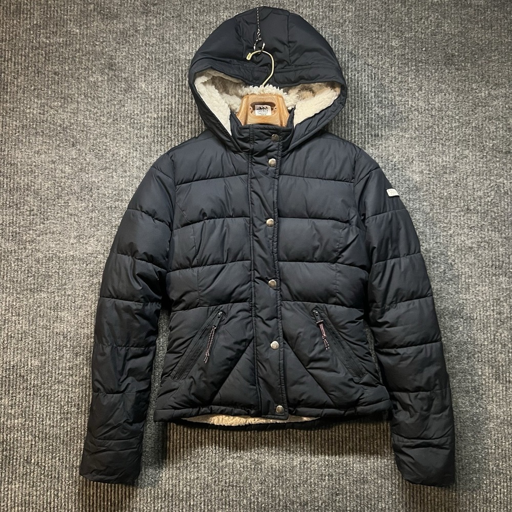 Y2K Hollister Sherpa Lined Puffer Jacket Hooded Women's Size XS Navy Blue Warm